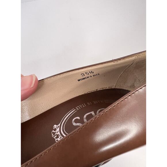Tod's Size 5 (EU 35.5) Brown Leather 3.5 Heels With Black Studs Back of Heels - Picture 10 of 16